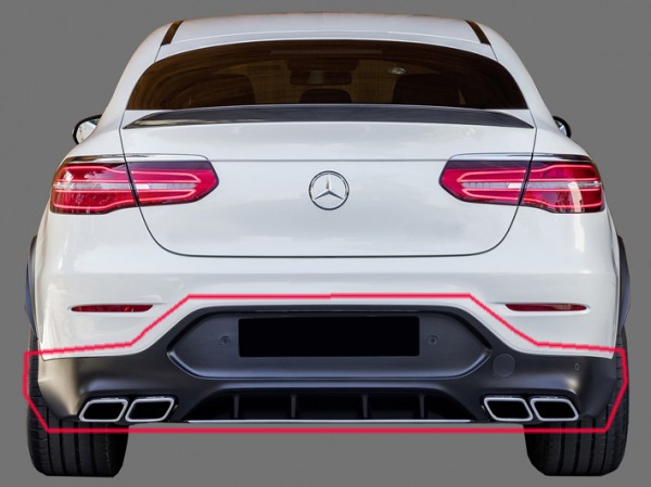 GLC 63 AMG Rear Upgrade for Mercedes GLC Coupe C253 with black Tailpipes without Trailer Hitch