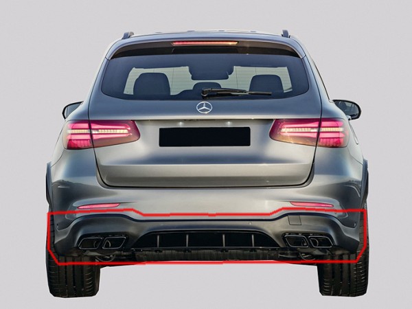 GLC 63 AMG Rear Upgrade for Mercedes GLC X253 with Chrome Tailpipes with Trailer Hitch